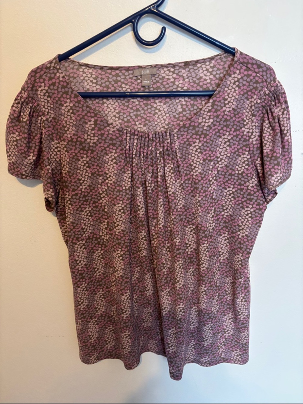 J. Jill Mauve Pink Dot-Print Short Sleeve Scoop Neck Blouse